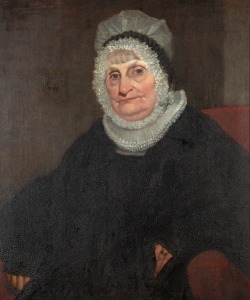 ENGLISH SCHOOL, Mrs Tomkins, 1839, oil on canvas, 76 x 63cm; antique frame 103 x 90cm. Label affixed identifying the artist as Charles Lucy (English, 1814 - 1873).