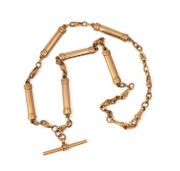 An antique Albert fob chain in 9ct rose gold, 19th century, 50cm long, 42.5 grams total