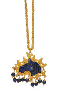 An antique Indian 21ct gold and lapis lazuli&nbsp;necklace, 19th/20th century, 141 grams total, (approximately 110 grams gold weight)