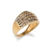 A vintage 10ct gold ring, set with five rows of brilliant cut white diamonds, stamped "10K", ​​​​​​​4.7 grams.