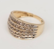 A vintage 10ct gold ring, set with five rows of brilliant cut white diamonds, stamped "10K", ​​​​​​​4.7 grams. - 2