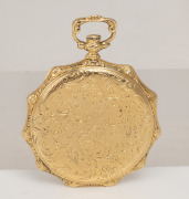 An antique&nbsp;Swiss 18ct gold slimline ladies pocket watch with engraved decoration and cylinder escapement, 19th century. Note: Exceptionally fine and thin example. 4.5cm high overall including bow, 4mm thick. - 2