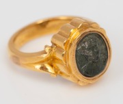 A 22ct gold ring, set with a carved hardstone cameo, unknown age and origin, ​​​​​​​8.9 grams total. - 3