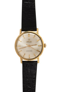 OMEGA "Seamaster" automatic gents wristwatch in 18ct solid gold case with Omega box, 3.8cm wide including crown