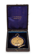 An antique 18ct gold cased open faced pocket watch with handsomely engraved dial, subsidiary seconds, Roman numerals and key wind movement in plush fitted box, 19th century, 5.5cm high including bow, 40 grams total including movement - 2