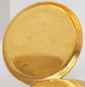 An antique 18ct gold cased open faced pocket watch with handsomely engraved dial, subsidiary seconds, Roman numerals and key wind movement in plush fitted box, 19th century, 5.5cm high including bow, 40 grams total including movement - 4