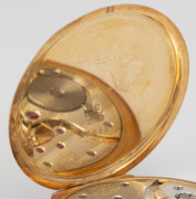 G&Uuml;BELIN​​​​​​​&nbsp;antique French 18ct solid gold cased open faced pocket watch with enamel highlights, housed in original plush fitted and branded box, 5.8cm high including bow, 45 grams total including movement - 5