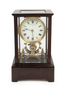EUREKA CLOCK Co. LIMITED of London antique electric four glass library clock with dual ball bearing temperature compensated balance, white glass enamel dial with Roman numerals, (Number 8028, Patent No. 14614, 1906), 34cm high, 21cm wide, 17.5cm deep.