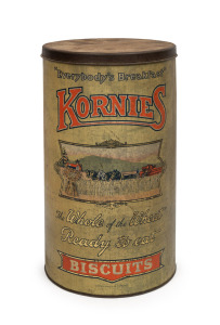 "KORNIES&nbsp;BISCUITS Everybody's Breakfast" vintage colour lithograph tin, ​​​​​​​33cm high.