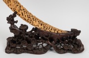 A fine and impressive antique Chinese carved ivory tusk&nbsp;displayed on original rosewood table stand, Qing&nbsp;Dynasty, 19th century, 60cm high, 48cm wide overall - 3