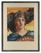 MARGUERITE MAHOOD (1901-1989), (The warrior woman), watercolour, signed lower right with her maiden name "M. Callaway '21", 52 x 42cm, 78 x 59cm overall. - 2