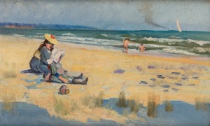 LEON (SONNY) POLE, (1871-1951), Sandringham Beach, 1890, oil on board, signed in pencil verso "L. Pole", with purchase date details verso, 18.5 x 30.5cm, 39 x 51cm overall.