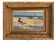 LEON (SONNY) POLE, (1871-1951), Sandringham Beach, 1890, oil on board, signed in pencil verso "L. Pole", with purchase date details verso, 18.5 x 30.5cm, 39 x 51cm overall. - 2