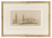 FREDERICK MILLER NEEDHAM (1840-1910), King William Street, Victoria and Albert Towers, Adelaide, March 1885, watercolour and pencil, 20 x 38.5cm, 46 x 63cm overall. - 2