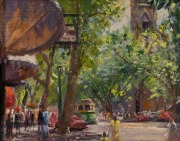 BRUCE EDWARD FLETCHER (b.1937), Collins Street, oil on board, signed lower right "Fletcher", 33 x 40cm, 50 x 57cm overall.