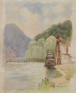 GEORGE HYDE POWNALL (1866-1939), Dights Mill, watercolour, signed lower right "Geo. Hyde P.", 28 x 19cm, 54 x 44cm overall.