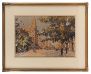 ERNEST VOGEL (1909-1993), Collins Street Afternoon, watercolour, signed lower left "E. Vogel", 26.5 x 39cm, 44 x 58cm overall.