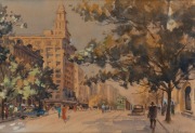 ERNEST VOGEL (1909-1993), Collins Street Afternoon, watercolour, signed lower left "E. Vogel", 26.5 x 39cm, 44 x 58cm overall. - 2