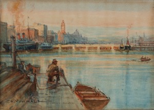 GEORGE HYDE POWNALL (1866-1939), Harbour scene, watercolour, signed lower left "G.H. Pownall", 13 x 18cm, 28 x 32cm overall.