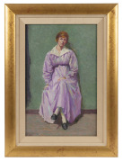 CONSTANCE TEMPE MANNING (1896-1960), (the pink dress), oil on board, signed lower left "Tempe Manning, 1917", 46 x 30cm, 62 x 46cm overall - 2