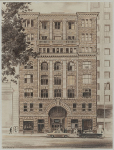 MAX FORBES (1923-1990), Collins House, pencil and watercolour, signed lower left "Max Forbes, '73", 35 x 27cm, 22 x 46cm overall.