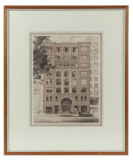 MAX FORBES (1923-1990), Collins House, pencil and watercolour, signed lower left "Max Forbes, '73", 35 x 27cm, 22 x 46cm overall. - 2