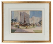 ERNEST VOGEL (1909-1993), Spring Street, Melbourne, watercolour, signed lower right "Ernest Vogel", 27 x 38cm, 49 x 58cm overall. - 2