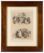 GEORGE FRENCH ANGUS (1822-1886), Encampment of Native Women, near Cape Jervis, and Natives of Encounter Bay, lithograph in colour&nbsp;on a single sheet, housed in an attractive fiddleback blackwood frame, 42 x 31cm, 71 x 59cm overall. - 2