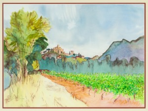 JOHN RAE, Ansouis, Luberon, watercolour, signed lower left, ​​​​​​​55 x 74cm, 80 x 99cm overall