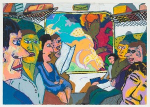 BERNARD OLLIS (1951 - ), Train Carriage, oil pastel on paper, signed lower left "Ollis, '92", 50 x 70cm, 75 x 94cm overall