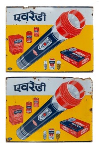 "EVEREADY&nbsp;ENERGIZER MANTLES" pair of vintage tin enamel advertising signs, 20th century, 92 X 122​​​​​​​cm.