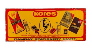 "KORES STENCILS & INKS"&nbsp;vintage tin enamel advertising sign, 20th century, 61 x 152cm.