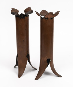 TRENCH ART: Pair of decorative mantle vases with shamrock tops, most likely WWI period, 28cm high