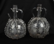 A pair of Continental glass wine decanters with engraved windmill and grape decoration, 23cm high - 2