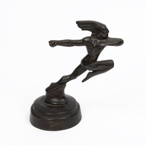 A cast bronze car mascot of a Native American, circa 1920s. ​​​​​​​Note: Missing spear. 17cm high.