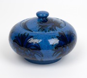 MOORCROFT "Cornflower" lidded pottery bowl on blue ground, under glaze blue signature to base, impressed "Moorcroft, Made In England", 9cm high, 14cm diameter - 2