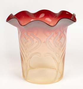 An antique uranium and ruby vaseline glass gasolier&nbsp;shade, 19th/20th century, 22cm high