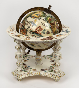 A vintage Italian ceramic globe of the world in the 17th century style, mid 20th century, A/F, 40cm high, 40cm wide