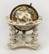 A vintage Italian ceramic globe of the world in the 17th century style, mid 20th century, A/F, 40cm high, 40cm wide
