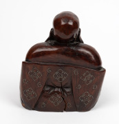 An antique Chinese carved rosewood seated Buddha statue with silver wire inlay, Qing Dynasty, 19th century, 15cm high - 2