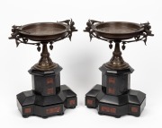 A handsome pair of antique French classical revival bronze and rouge marble clock garnitures of impressive proportions, 19th century, 37cm high, 26cm wide