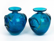 MDINA pair of blue art glass vases,&nbsp; incised signature to base, 15cm high&nbsp;