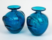 MDINA pair of blue art glass vases,&nbsp; incised signature to base, 15cm high&nbsp; - 2
