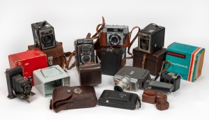 Assorted photographic equipment and cameras including Yashica-mat.