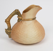 ROYAL WORCESTER antique English porcelain jug with applied lizard, 19th century, puce factory mark to base, 14cm high, 18cm wide - 2