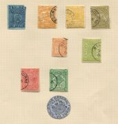 AUSTRALIAN COLONIES & STATES: A range on album pages; noted NSW 20/- Carrington *, various OS Overprints to 1/- *, Tasmania 10/- Tablet FU, Queensland 2/6, 5/- & &pound;1 CTO, South Australia 2/6, 5/- & 10/- CTO, Victoria Stamp Duty types to &pound;1 CTO, etc. (qty). - 7