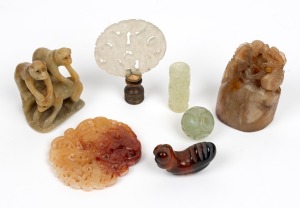 Chinese carved jade seal, ornaments, beads, etc, 20th century and possibly earlier, the largest 7cm high