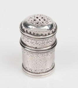 A Georgian sterling silver pepper pot with engraved decoration, circa 1820, 4.3cm high