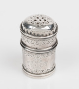 A Georgian sterling silver pepper pot with engraved decoration, circa 1820, 4.3cm high