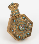 An antique Italian micro-mosaic and enamel gilded silver scent bottle with original glass insert and stopper, 19th century, 6cm high